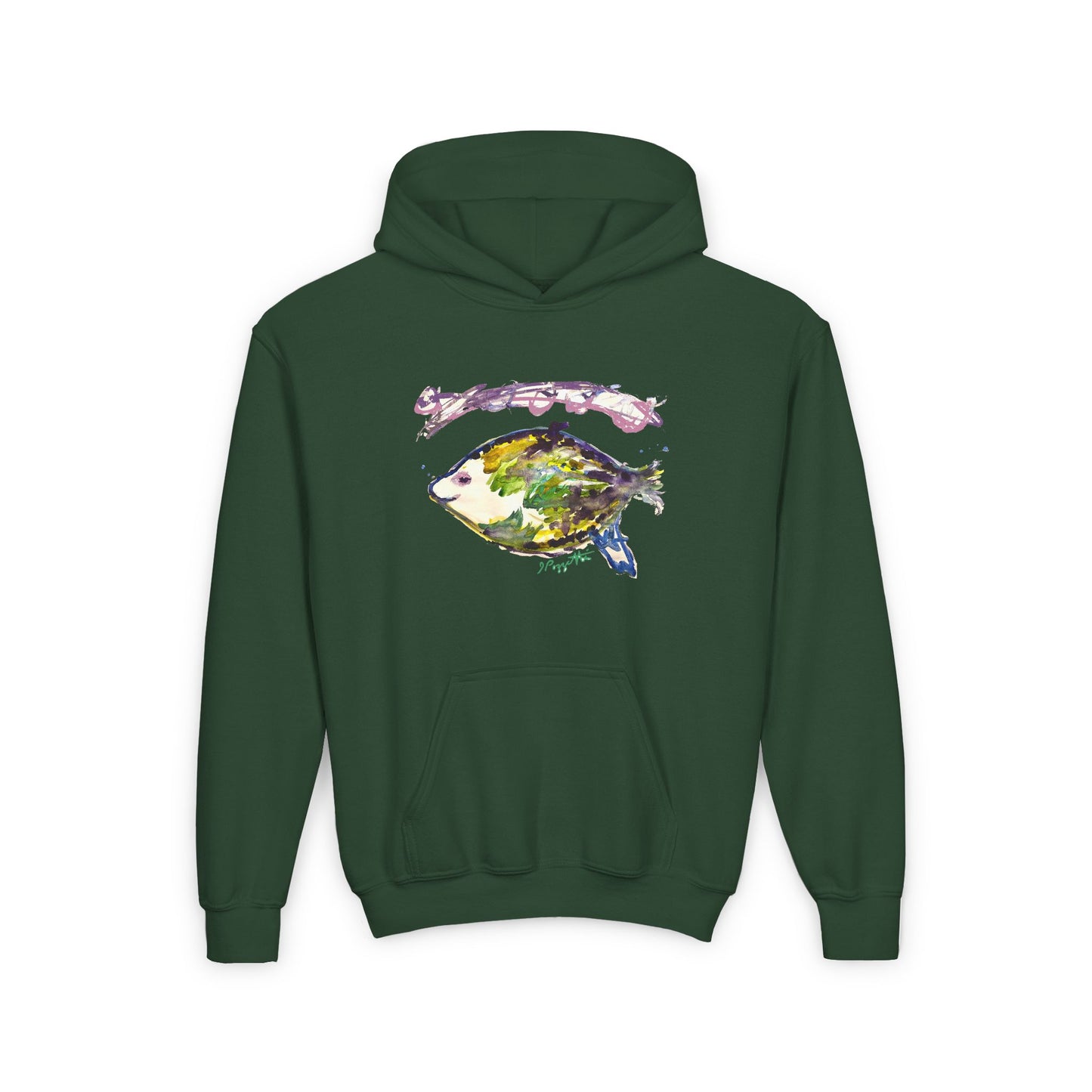 Watercolor FISH on Youth Heavy Blend Hooded Sweatshirt