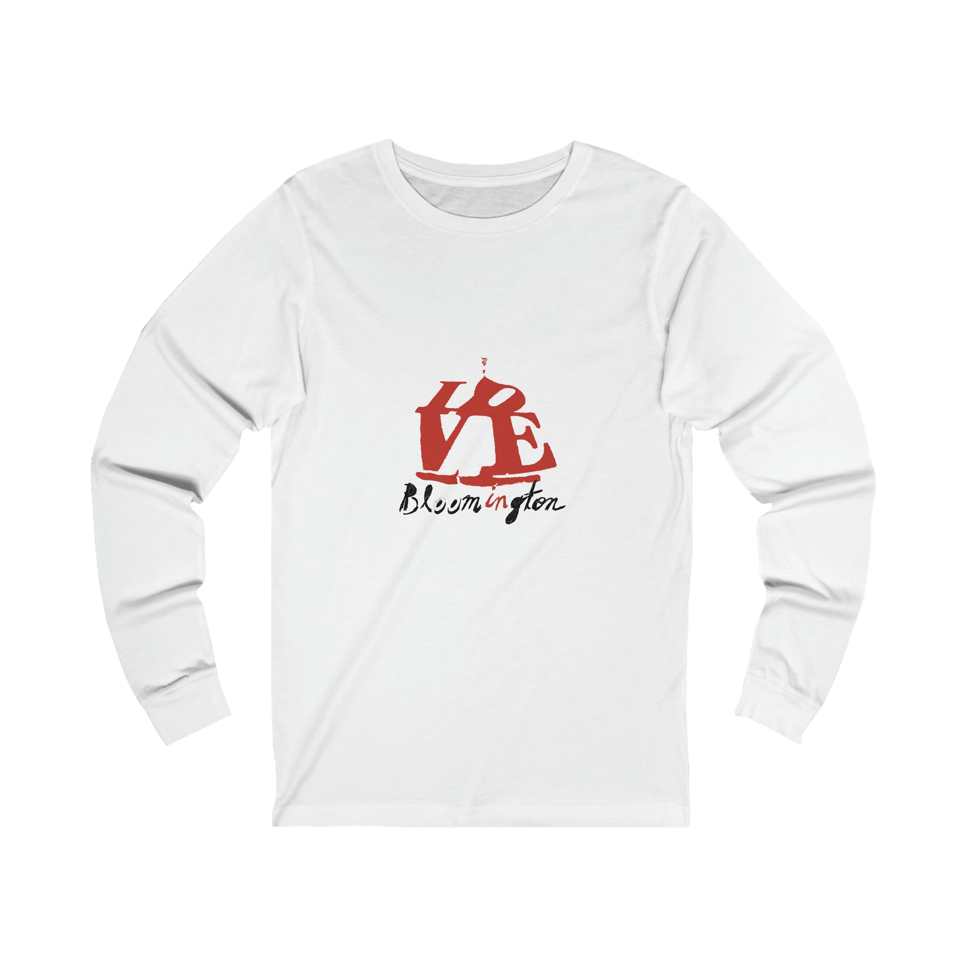 Love Bloomington (Red & Black) on Long Sleeve Unisex Jersey Tee