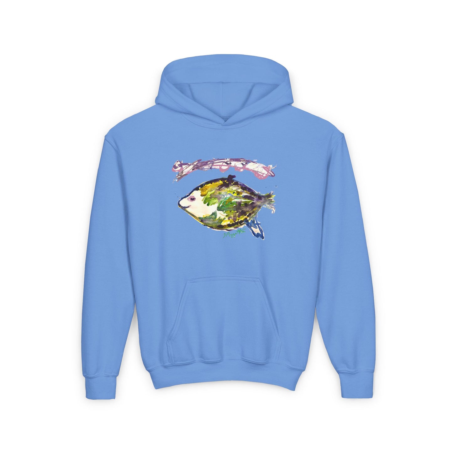 Watercolor FISH on Youth Heavy Blend Hooded Sweatshirt