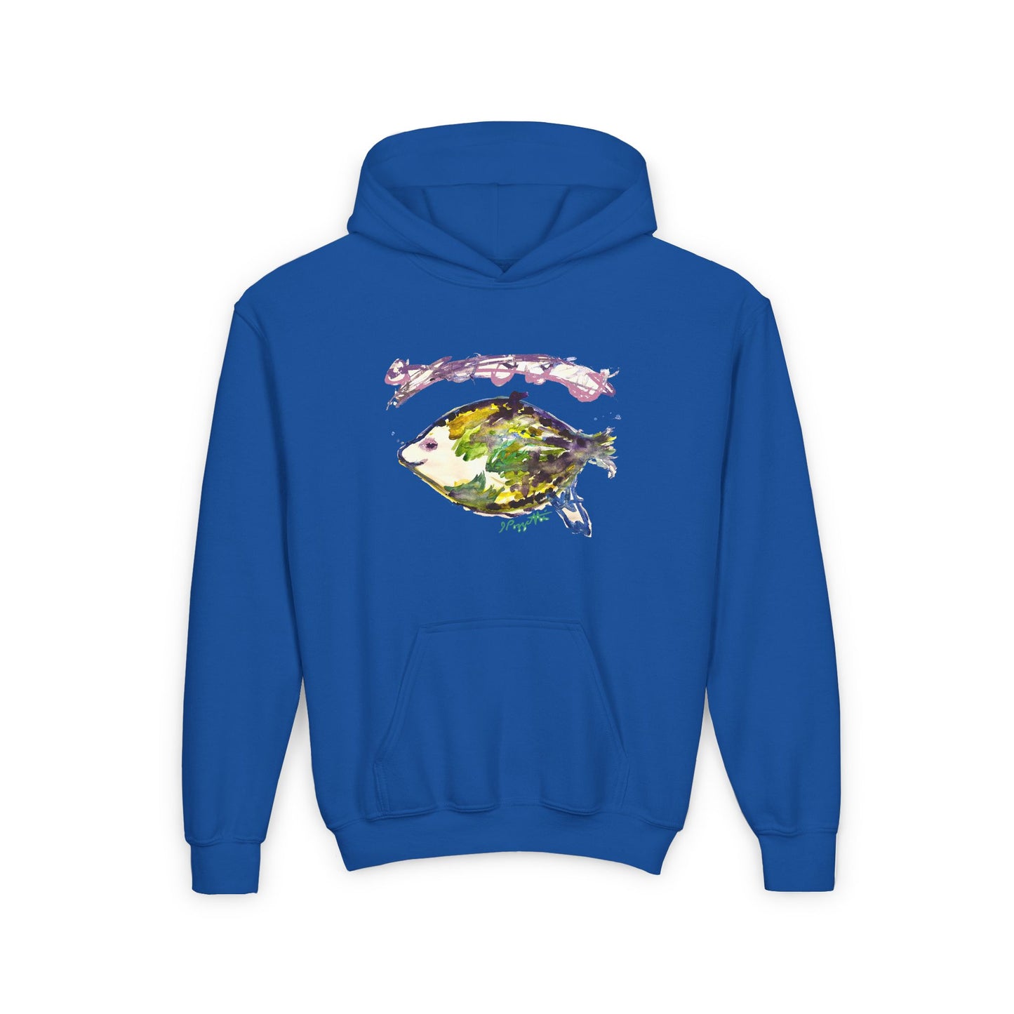 Watercolor FISH on Youth Heavy Blend Hooded Sweatshirt